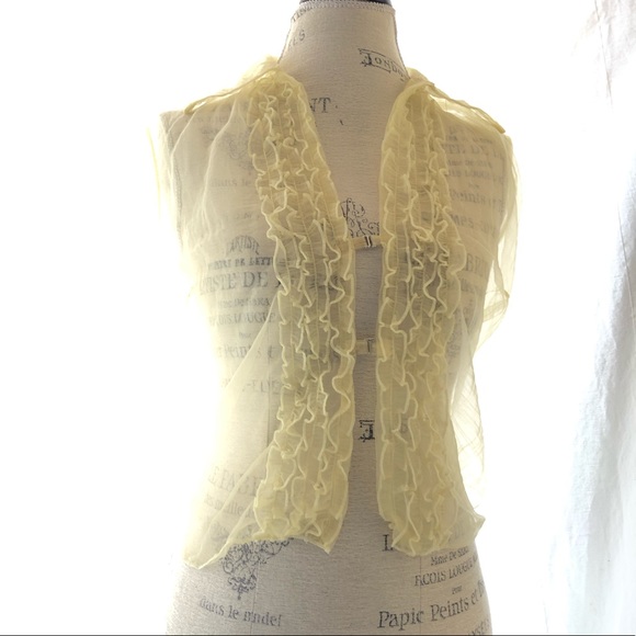 Vintage Sheer Yellow Ruffle Sleeveless Blouse - Picture 3 of 14